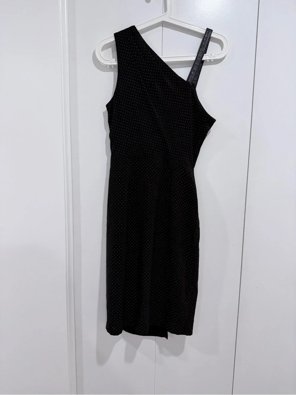 DKNY Black One-Shoulder Sheath Dress with Micro Dot Detail